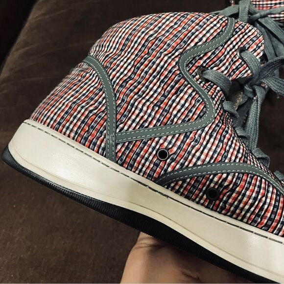 Lanvin designer high top sneakers red white blue plaid grey piping Womens 9 US - Picture 3 of 13